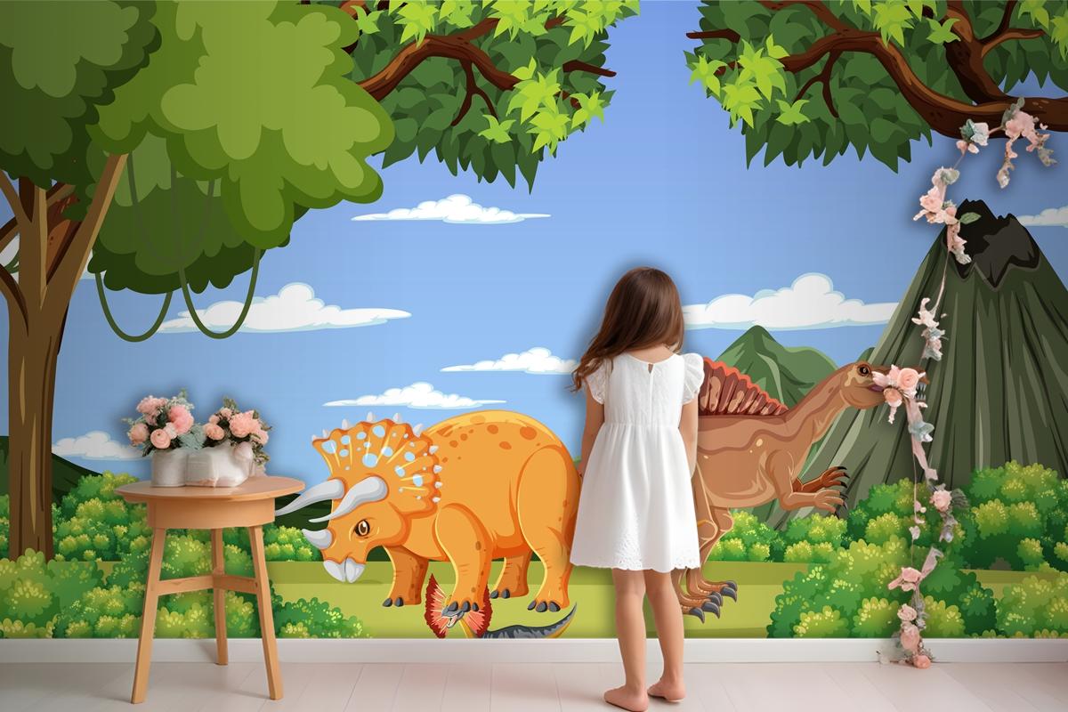 Dinosaur In Prehistoric Forest Scene Wallpaper Mural