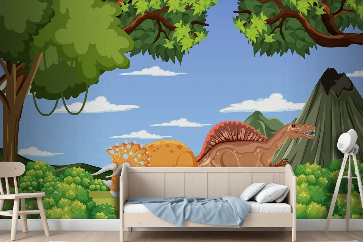 Dinosaur In Prehistoric Forest Scene Wallpaper Mural