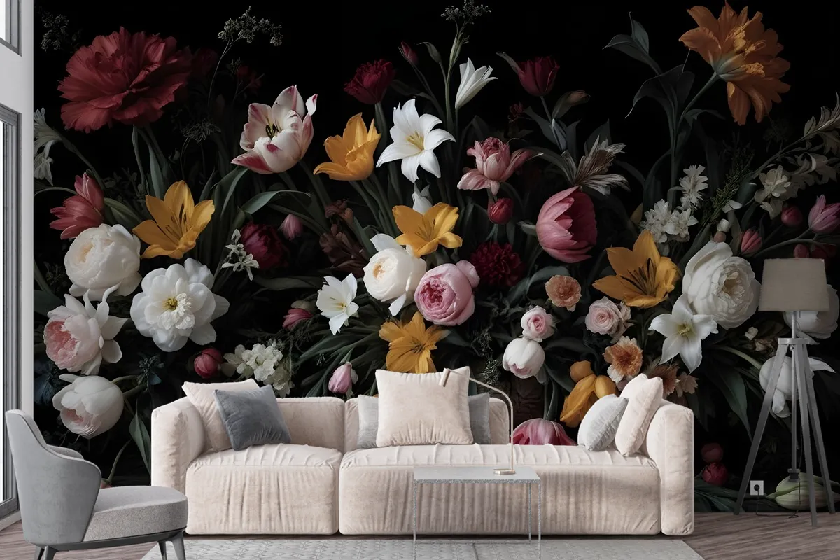 Dutch Dark Flowers Wallpaper Mural