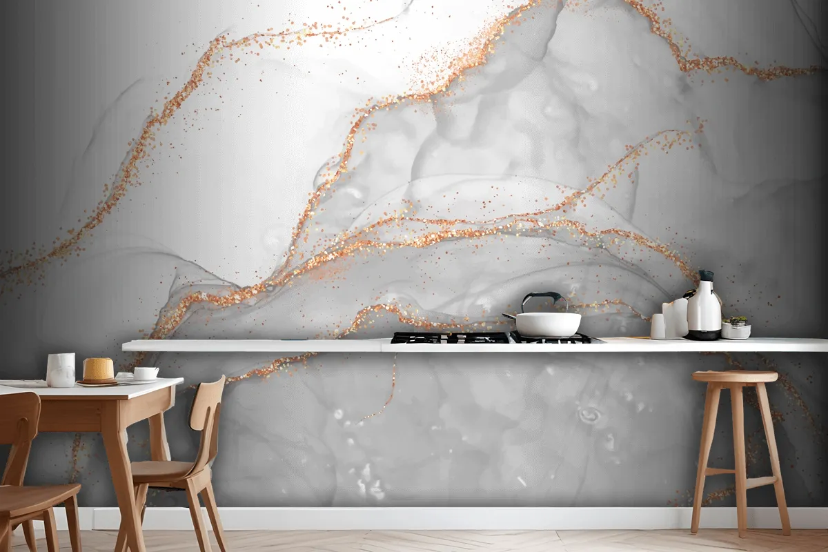 Elegant Alcohol Ink Design With Gold Glitter Elements Wallpaper Mural