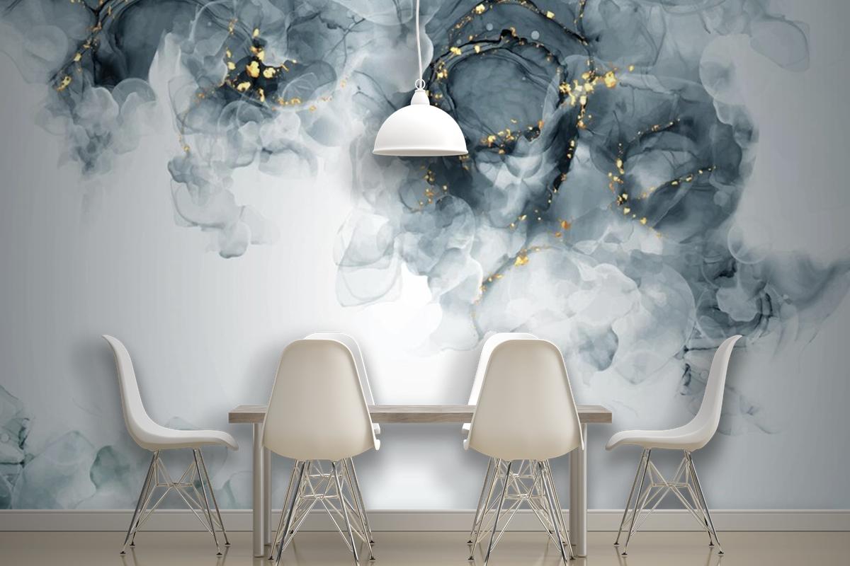 Elegant Hand Painted Alcohol Ink Background With Gold Elements Wallpaper Mural