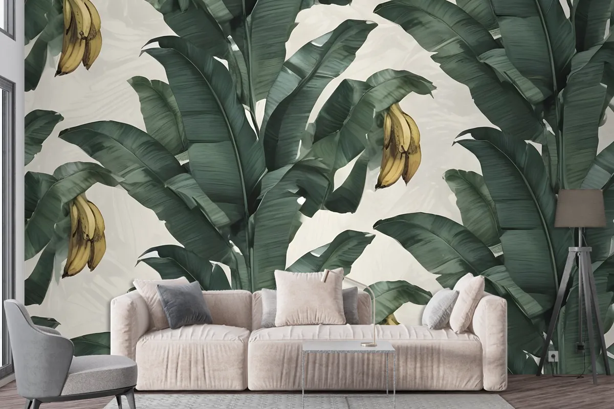 Exotic Banana Leaf Pattern Wallpaper Mural