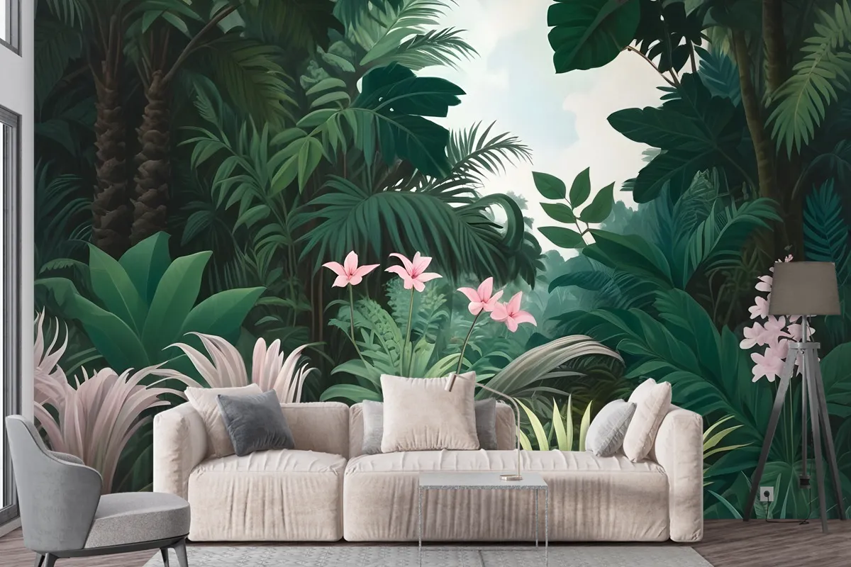 Exotic Forest Painting Landscape Wallpaper Mural