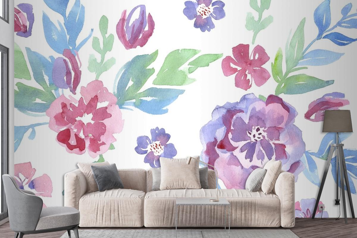 Fashionable Pattern In Watercolor Flowers Wallpaper Mural