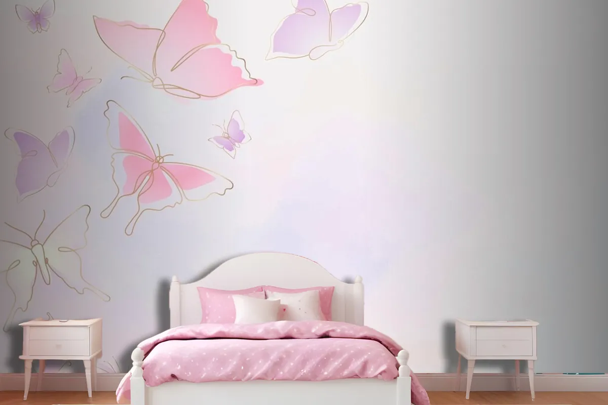 Feminine Butterfly Background Pink Border Wallpaper Mural