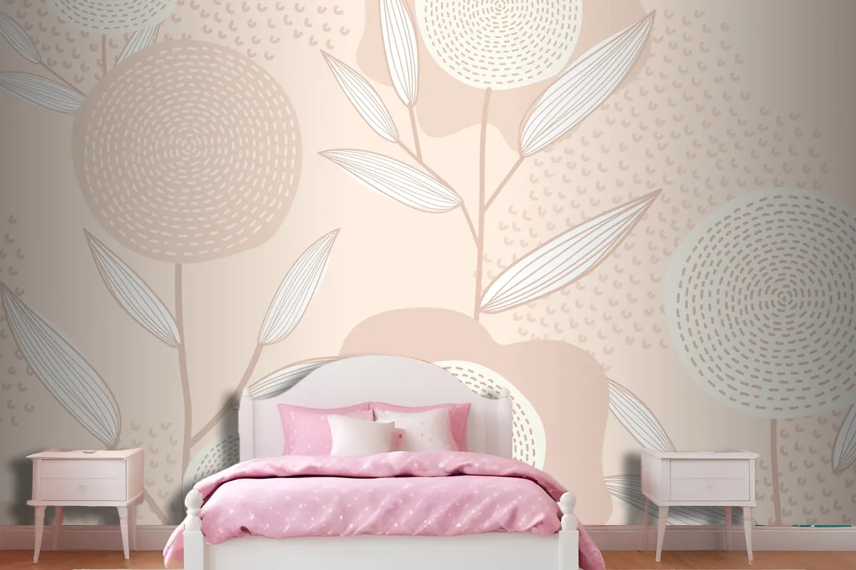 Feminine Floral Patterned Vector Background In Pink Wallpaper Mural