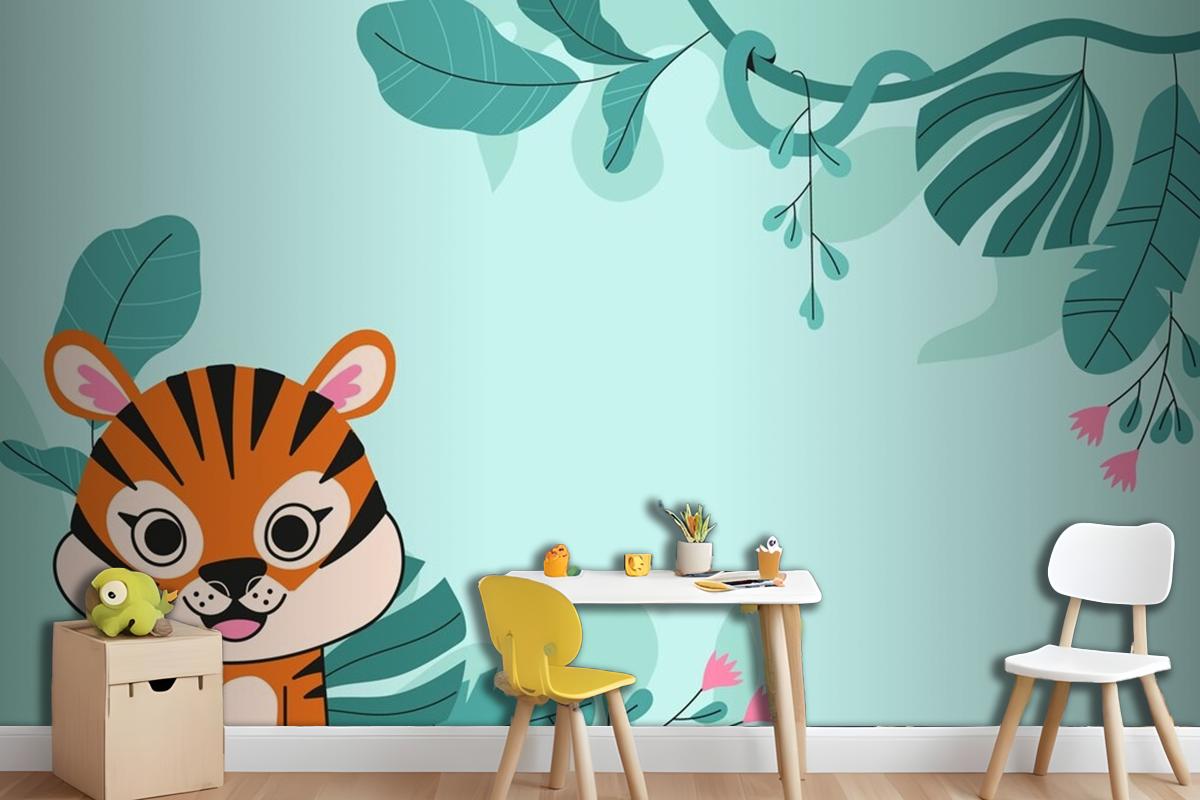 Flat Background For International Tiger Day Awareness Wallpaper Mural