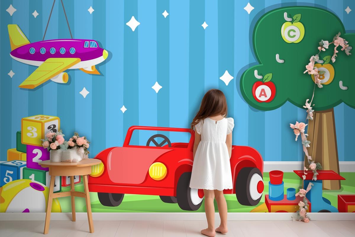 Flat Design Christmas Toys Boys Wallpaper Mural