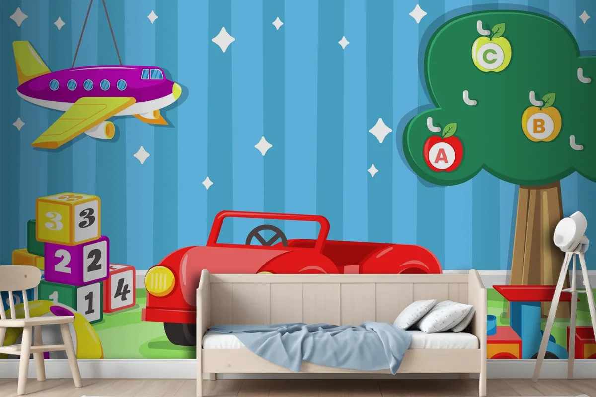 Flat Design Christmas Toys Boys Wallpaper Mural