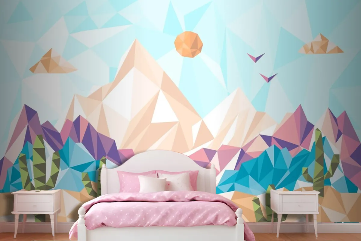 Flat Design Low Poly Landscape Wallpaper Mural