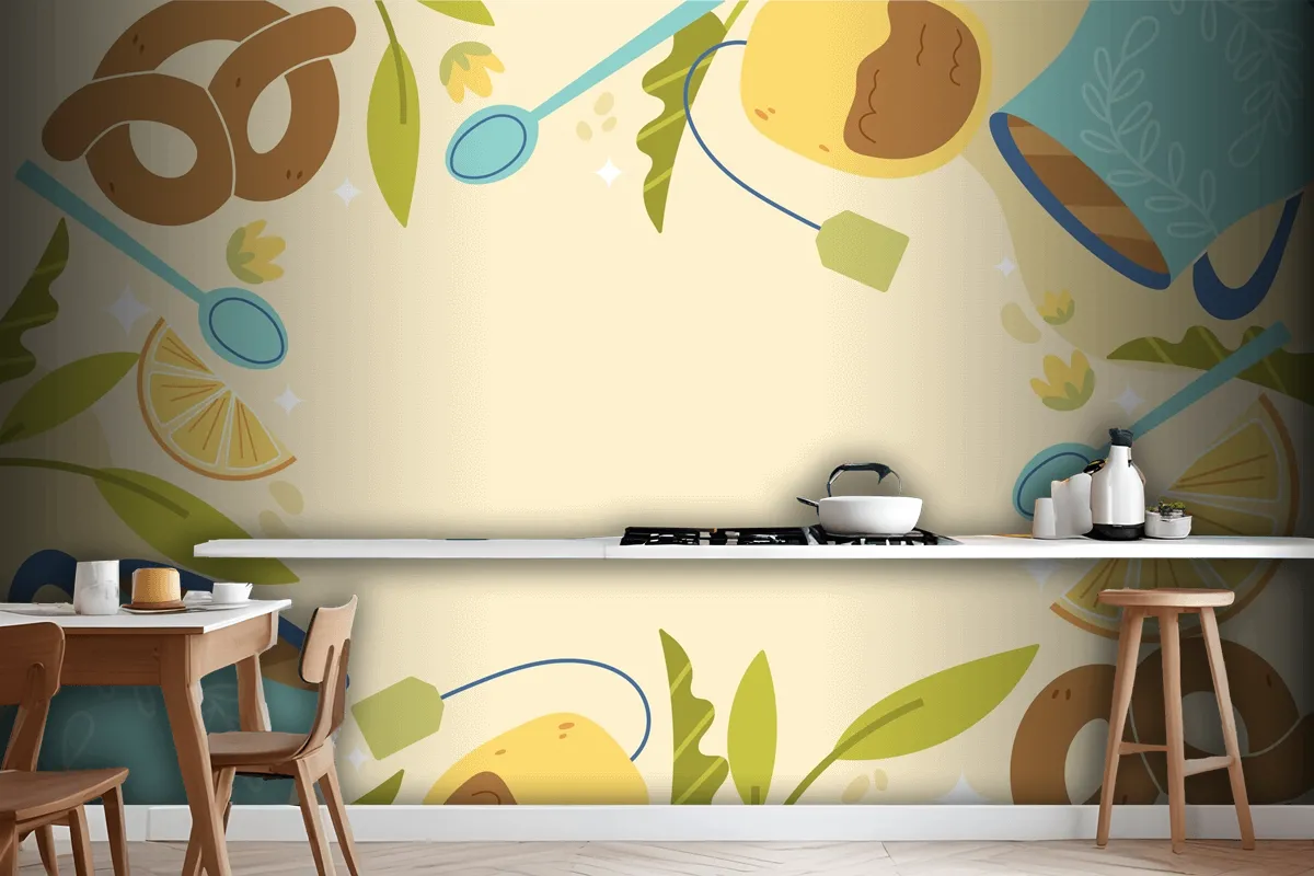 Flat International Tea Day Kitchen Wallpaper Mural