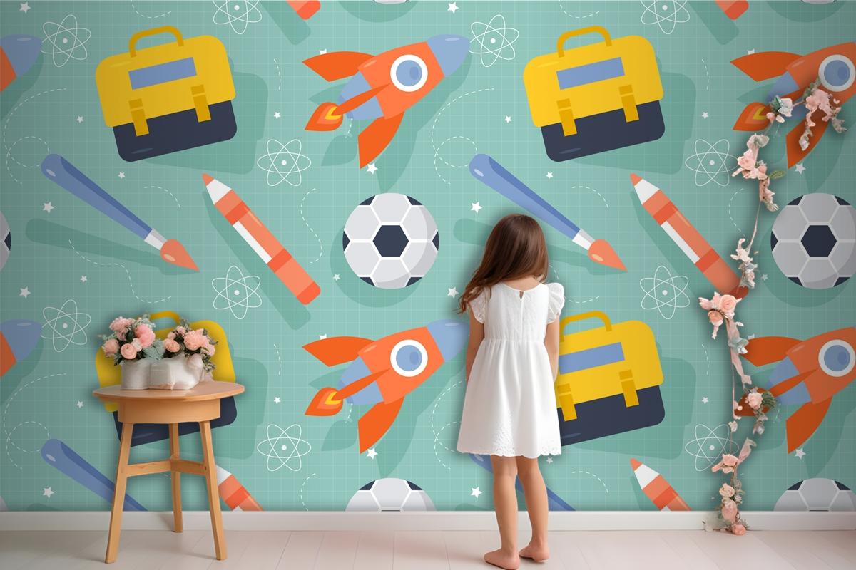 Flat Pattern Design For Back To School Wallpaper Mural