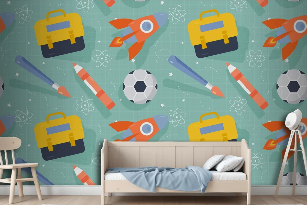 Flat Pattern Design For Back To School Wallpaper Mural