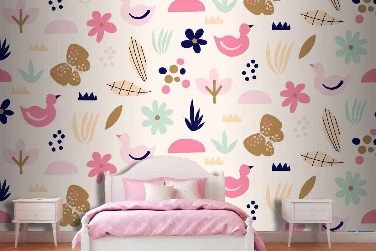 Flat Scandinavian Design Pattern Wallpaper Mural