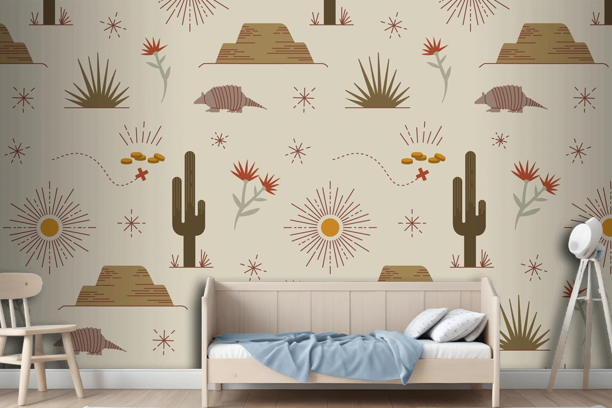 Flat Western Pattern Design Wallpaper Mural