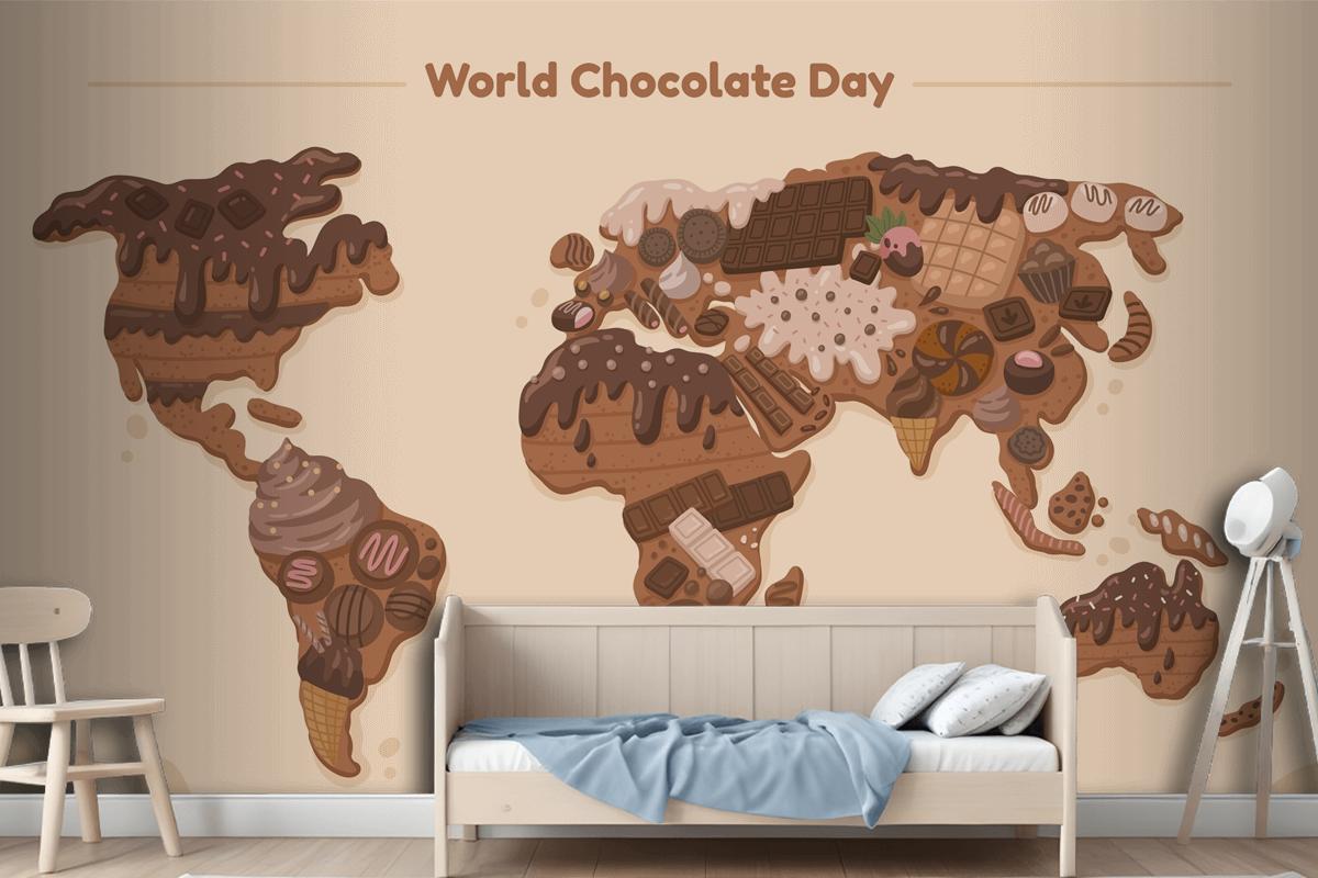 Flat World Map Chocolate Day Wallpaper Mural