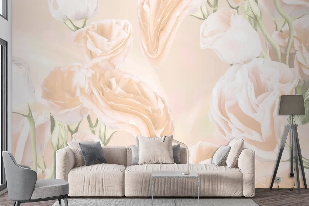 Floral Background Beige Rose Psychedelic Art Wallpaper Mural