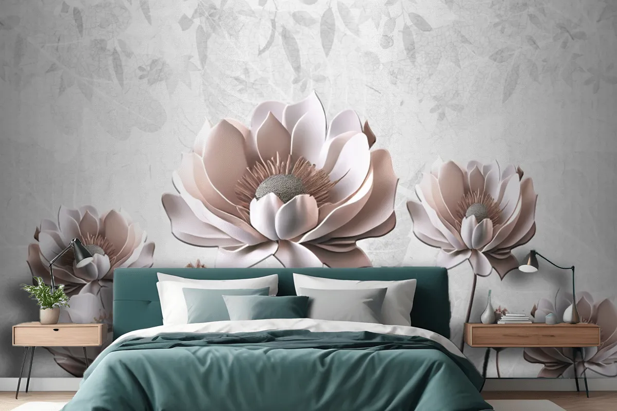 Floral Painting Light Gray Background Wallpaper Mural