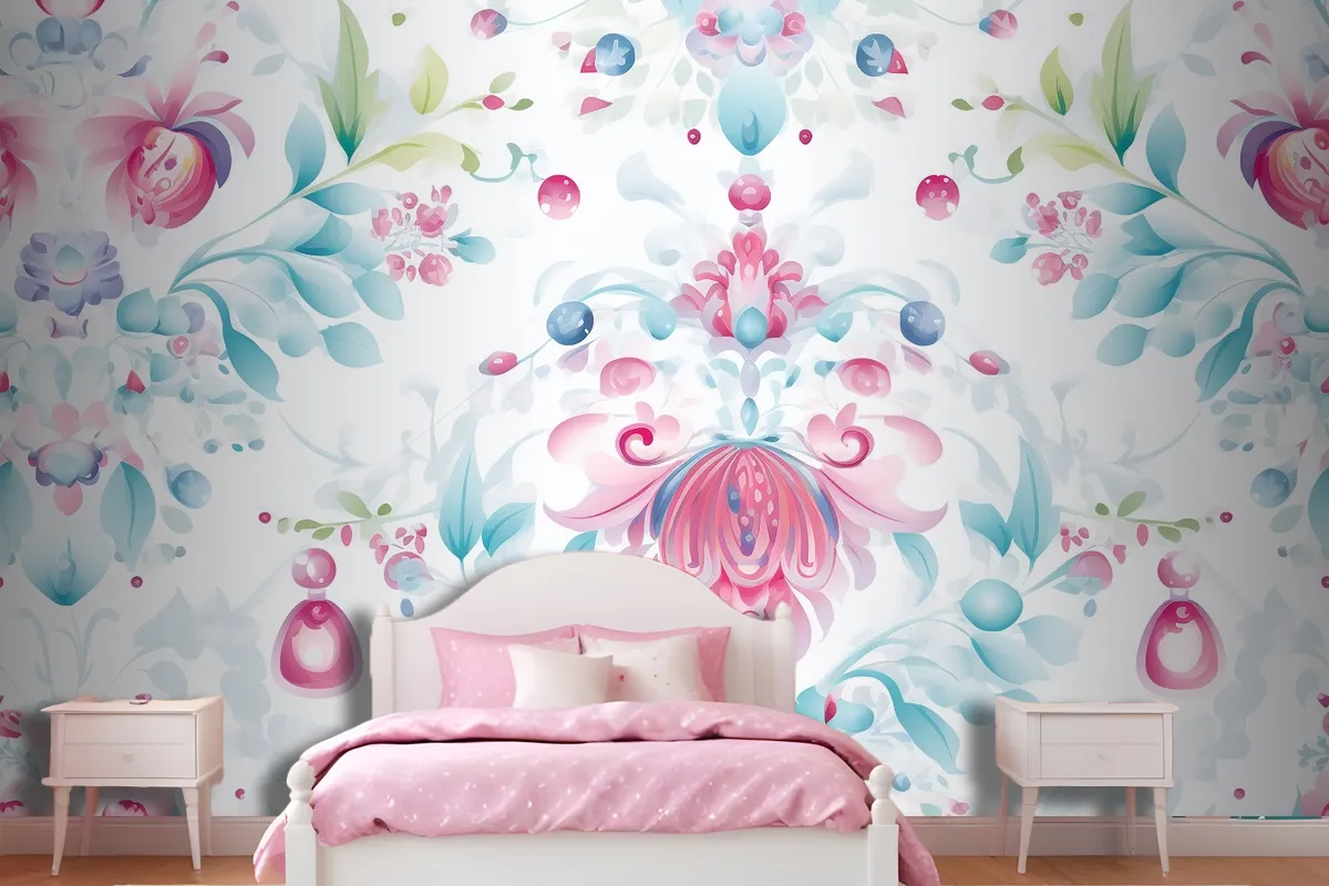 Floral Pattern Background Girl Wallpaper Mural