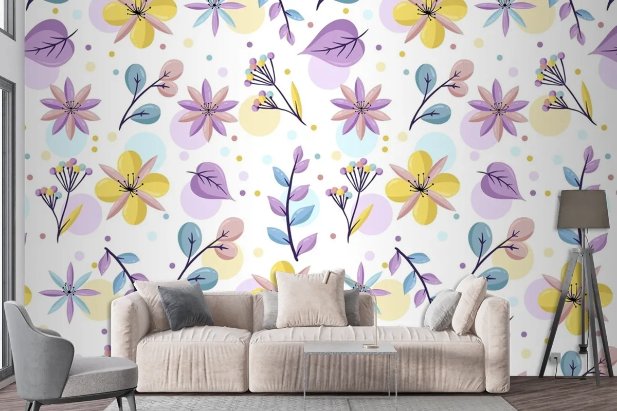 Floral Pattern With Pastel Colors Wallpaper Mural