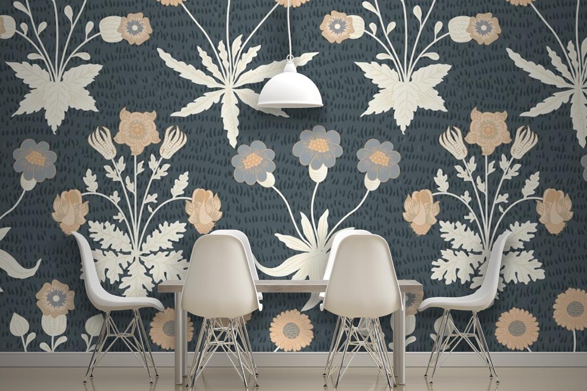 Floral Pattern Dining Room Wallpaper Mural