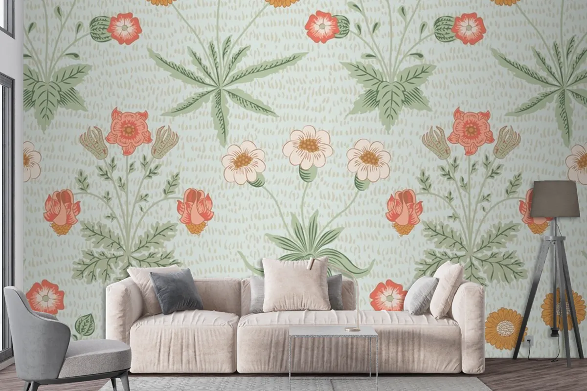 Floral Pattern Green Wallpaper Mural