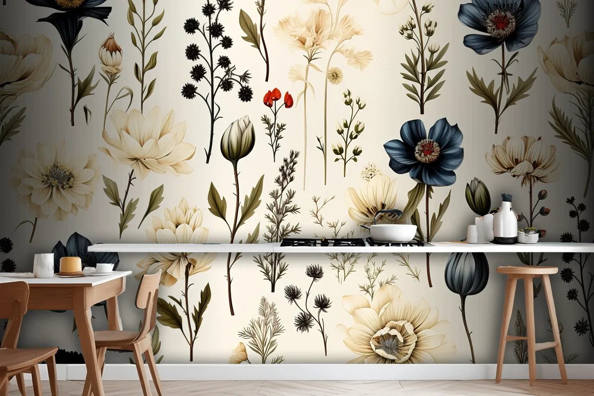 Floral Seamless Pattern Delicate And Vibrant Blooms Wallpaper Mural