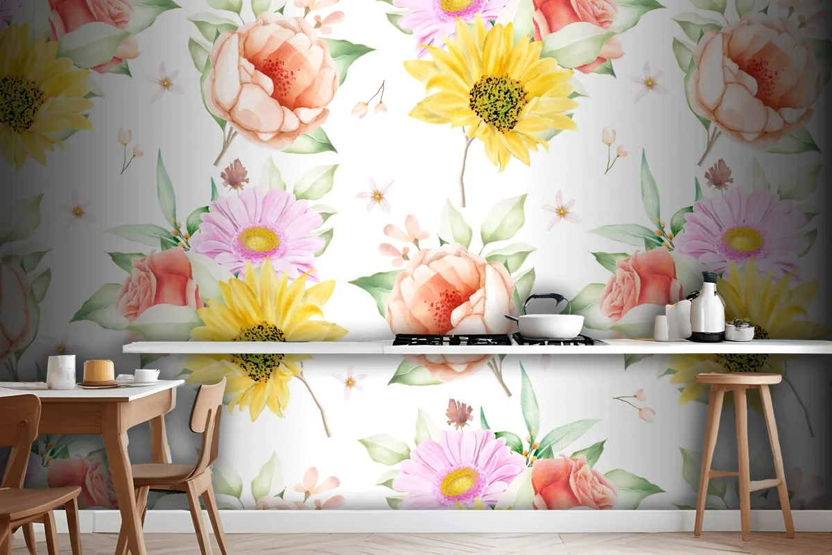 Floral Seamless Pattern Floral Blooming Wallpaper Mural