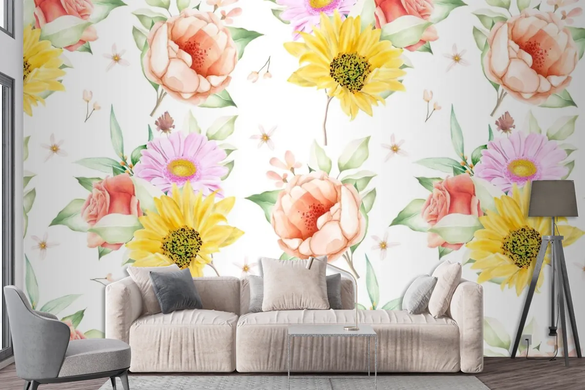 Floral Seamless Pattern Floral Blooming Wallpaper Mural