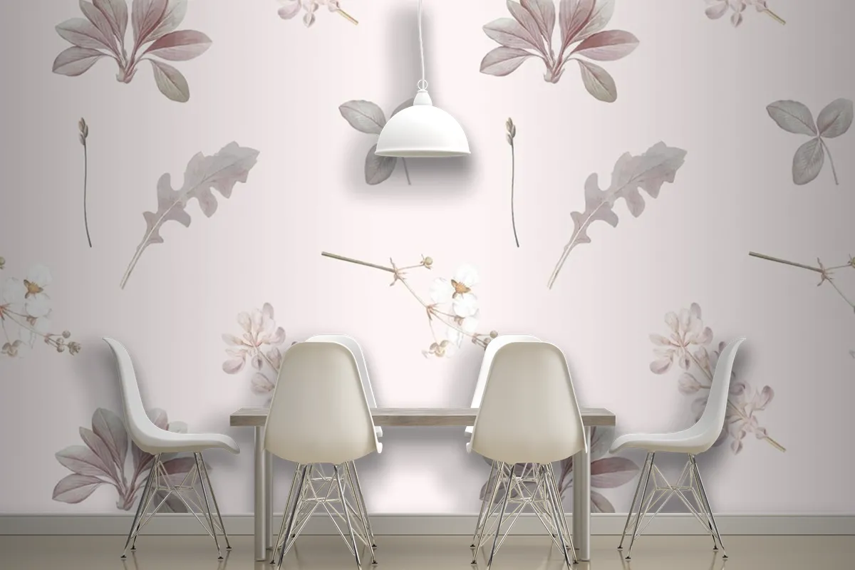 Floral Seamless Pattern On Gray Background Wallpaper Mural