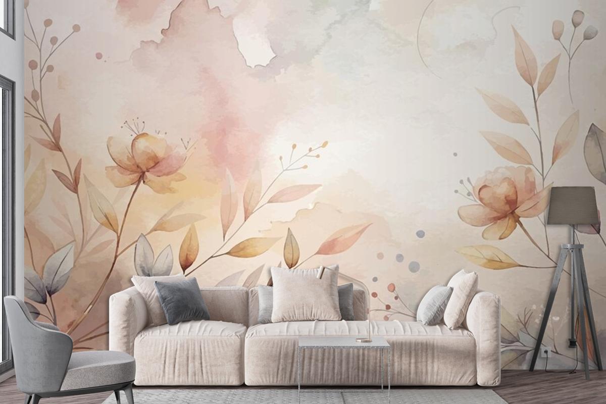 Floral Watercolor Silhouette Background Wallpaper Mural