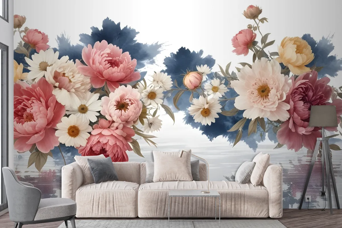 Flowers With World Wallpaper Mural