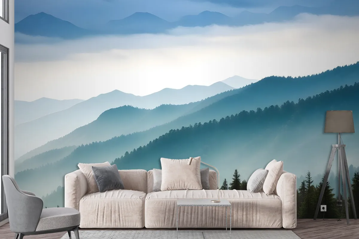 Foggy Mountains Landscape Wallpaper Mural