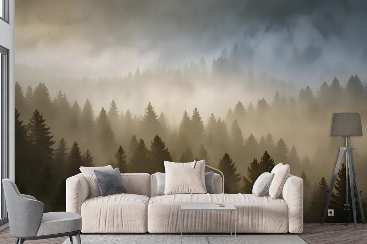 Foggy Pine Forest Landscape Wallpaper Mural