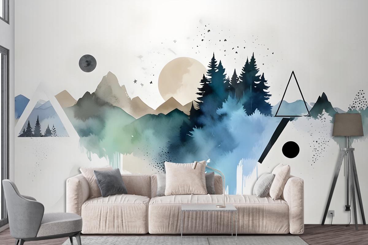 Forest Geometric Pattern Wallpaper Mural