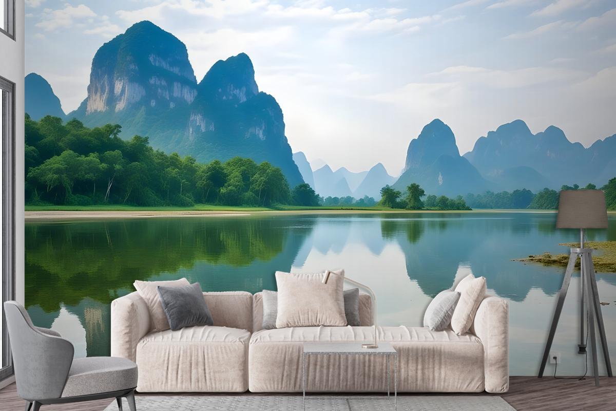 Forest Lake Landscape With Mountains Wallpaper Mural