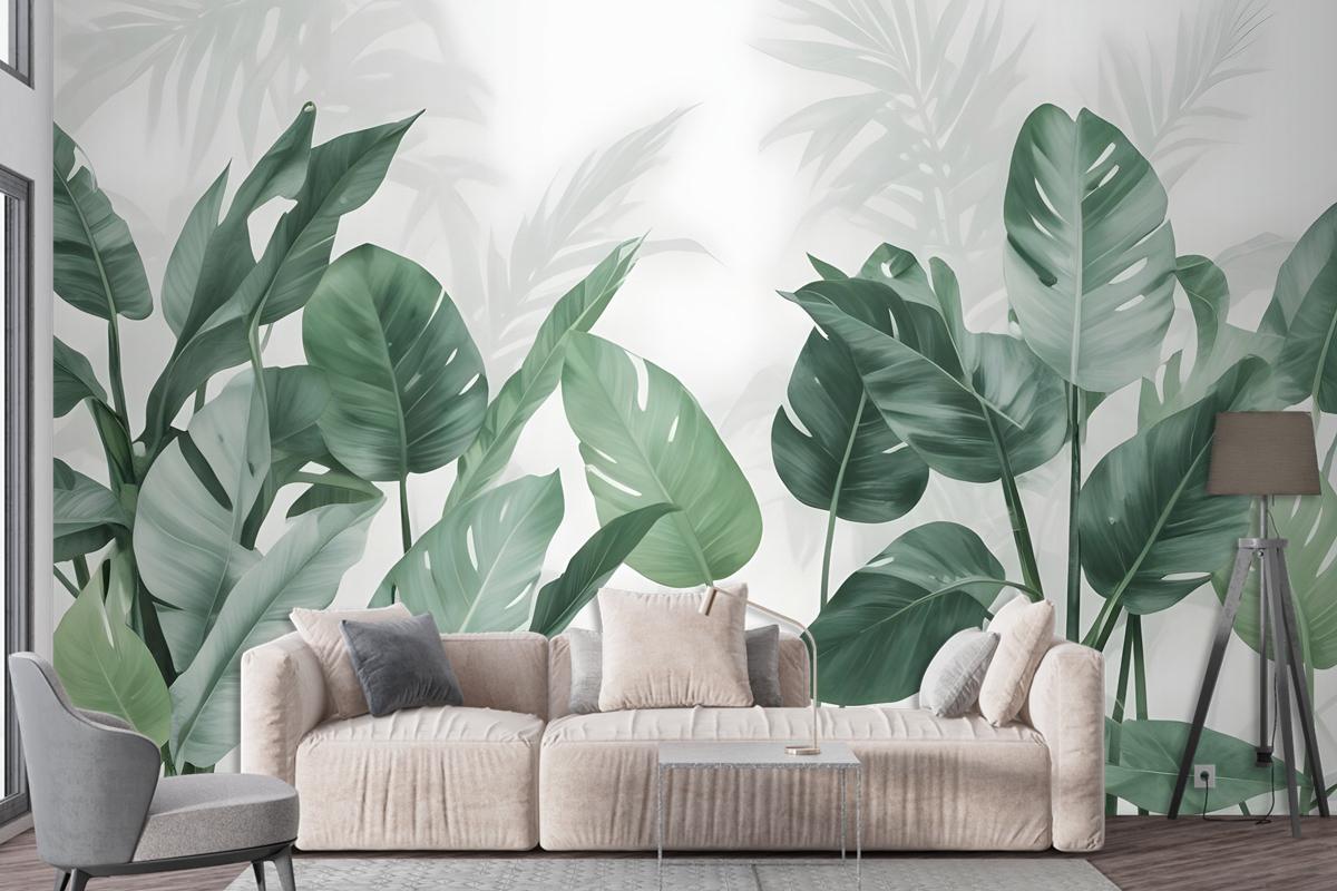 Fresh Green Tropical Leaf Wallpaper Mural