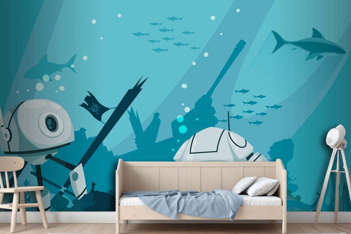 Futuristic Robots Marine Composition Wallpaper Mural