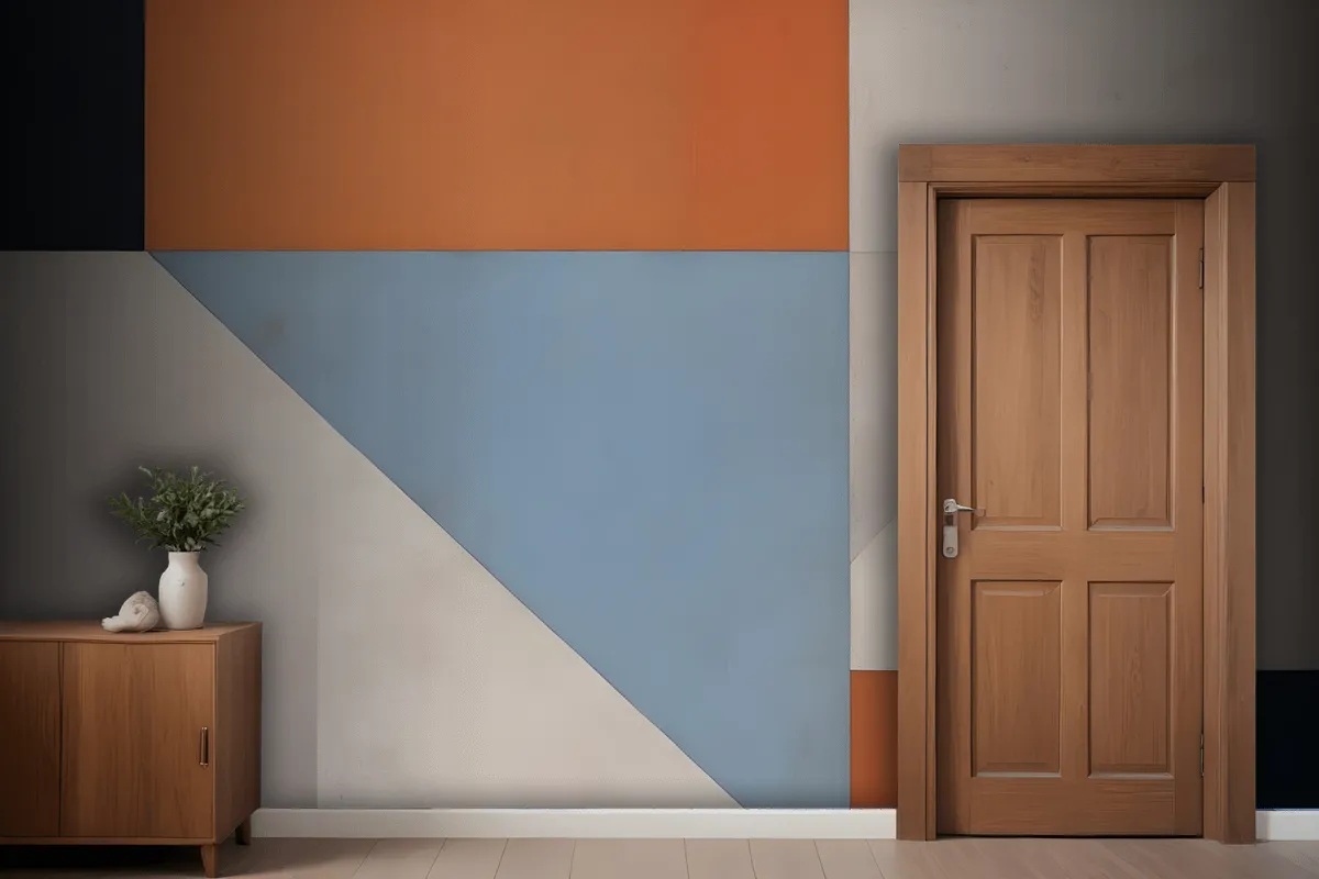 Geometric Abstract Composition With Various Shapes And Colors Including Orange Blue And Gray Wallpaper Mural