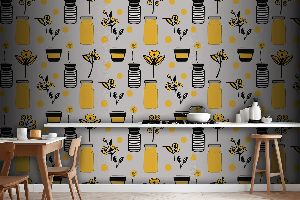 Geometric Food Line Pattern Natural Flower Plant Simple Shape Abstract Ecoagriculture Concept Wallpaper Mural