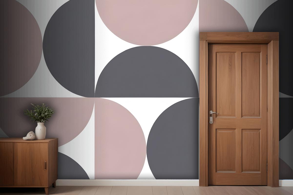 Geometric Shapes In Shades Of Gray And Pink Arranged Wallpaper Mural