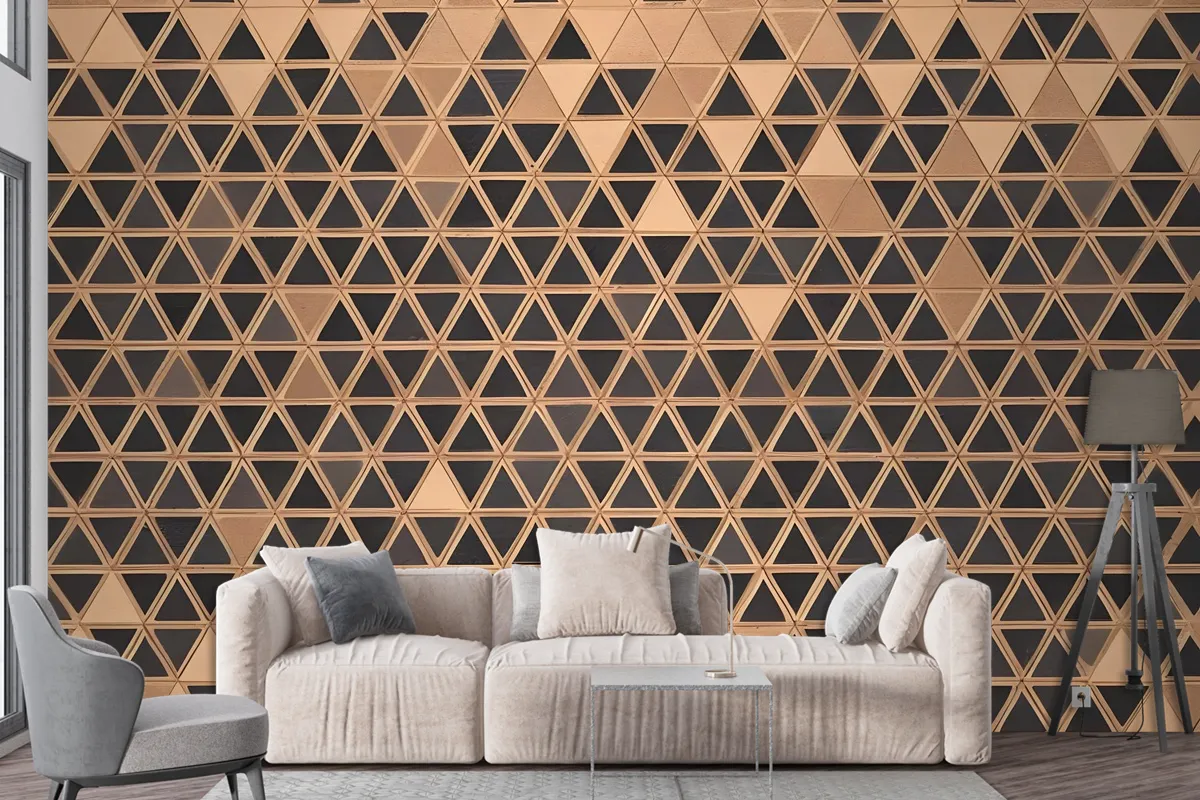 Geometric Triangle Shape Wood Texture Effect Wall Mural