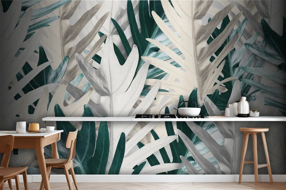 Gold And Green Palm Leaf Kitchen Wallpaper Mural