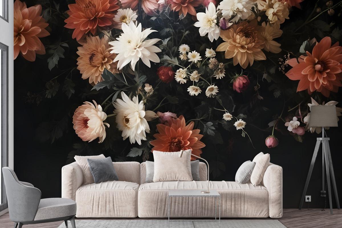 Golden Age Large And Dark Floral Wallpaper Mural