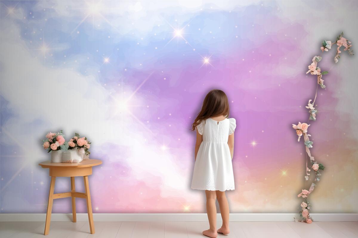 Gradient Pastel Sky Background Girl Wallpaper Mural