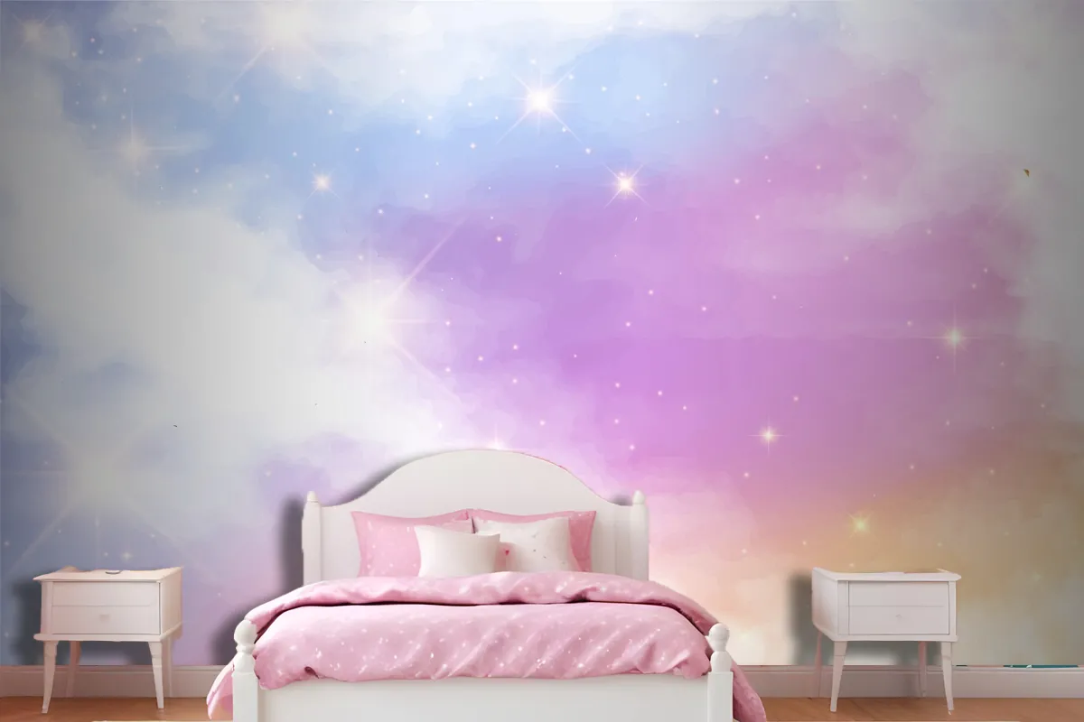 Gradient Pastel Sky Background Girl Wallpaper Mural