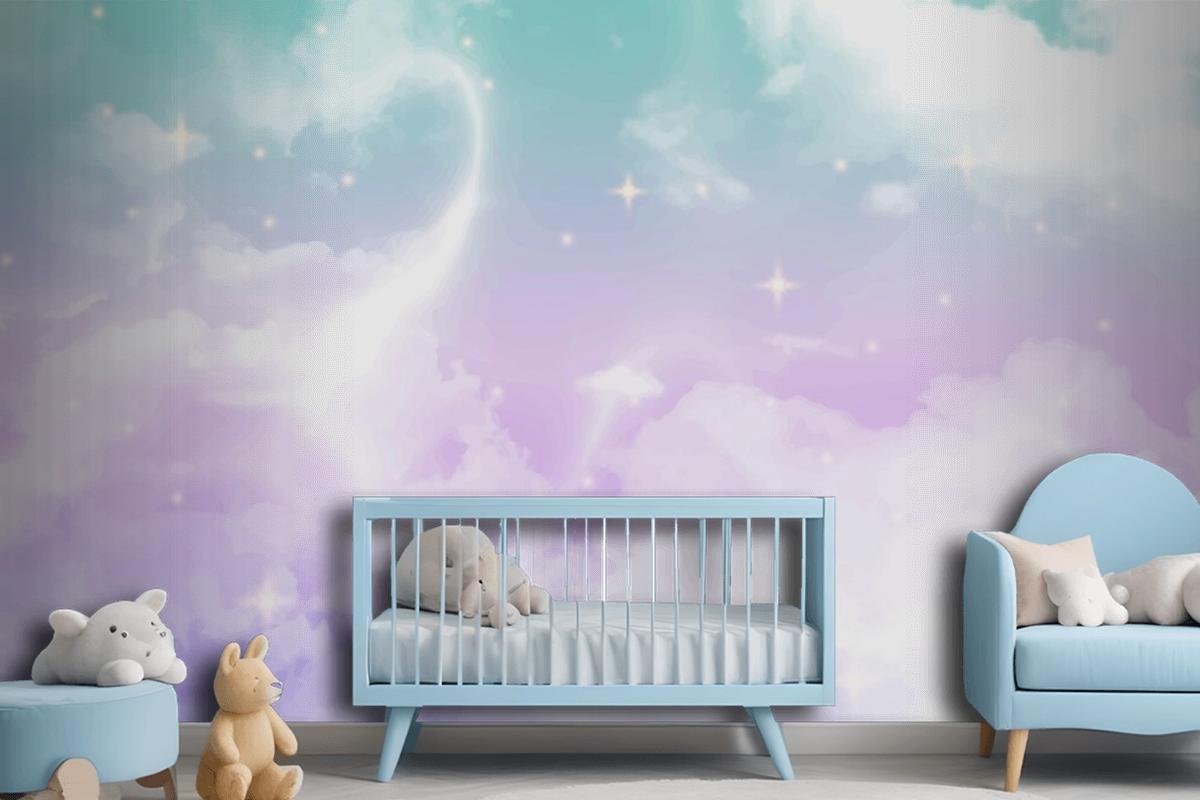 Gradient Pastel Sky Girl Wallpaper Mural