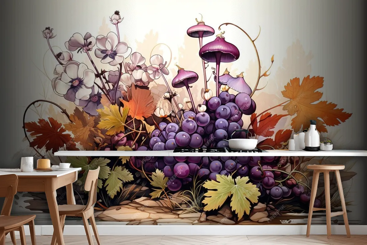 Grapes Seamless Pattern Fruits Background Watercolor Wallpaper Mural