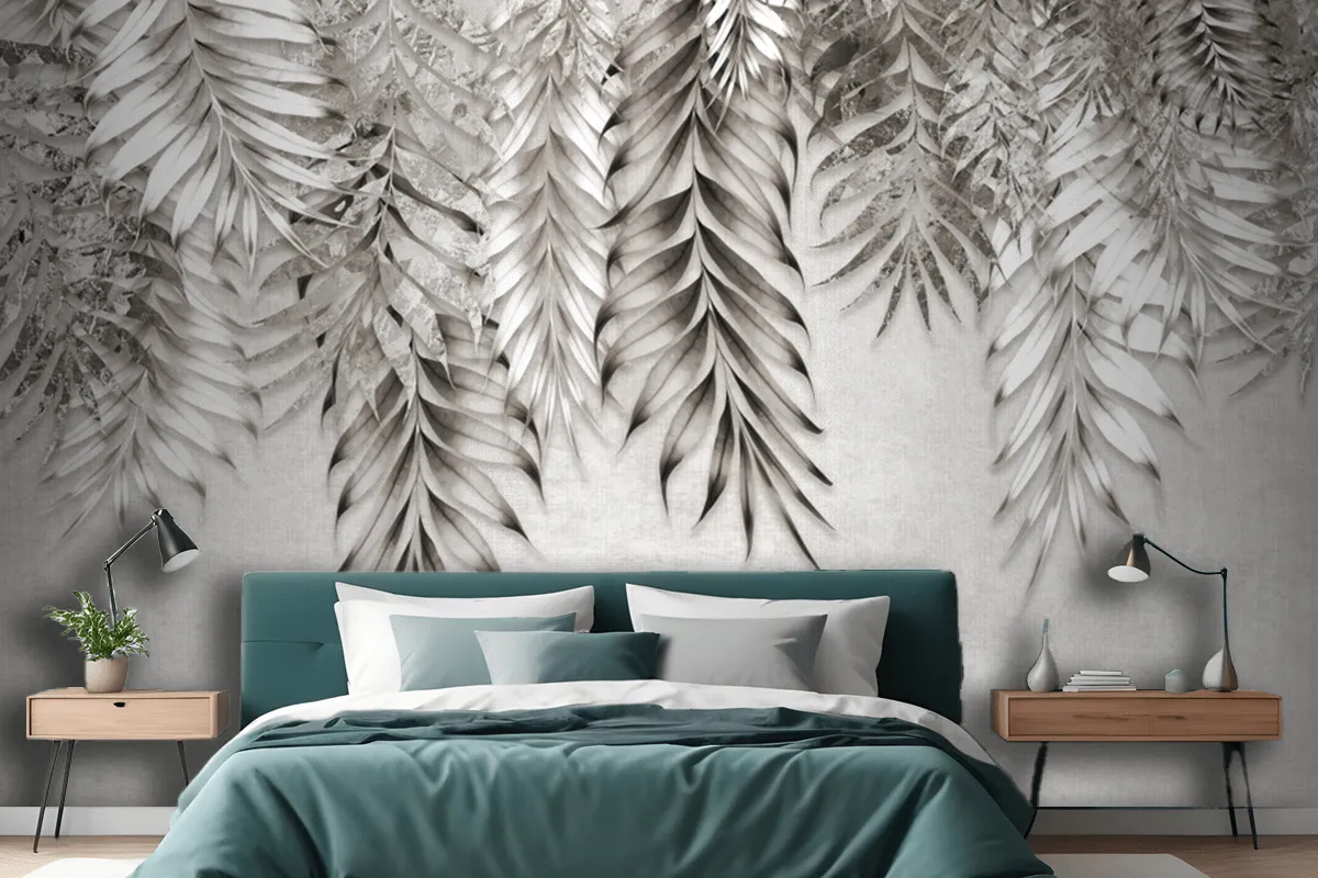 Gray And White Branches Trees Leaves On Drawing Wallpaper Mural