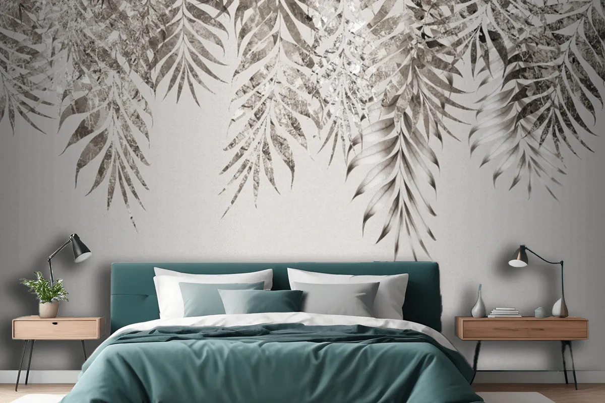 Gray Branches Tree Leaves In Drawing Wallpaper Mural